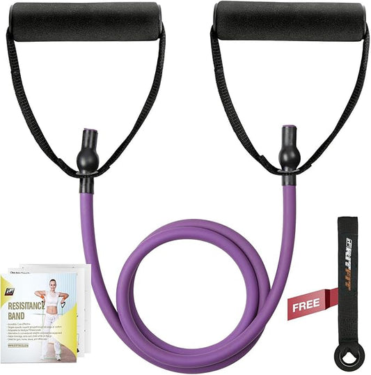 RitFit Single Resistance Exercise Band with Comfortable Handles - Ideal for Physical Therapy, Strength Training, Muscle Toning - Door Anchor and Starter Guide Included-GravixFit