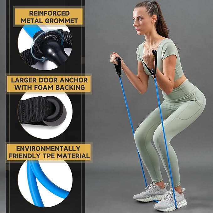 Resistance Bands with Handles for Working Out Women and Men, Exercise Bands with Door Anchor, Stretch Bands for Home Workouts, Simple Guide Included-GravixFit