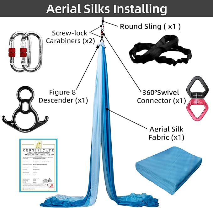 PRIOR FITNESS Aerial Silks Kit Colorful 9/15/20 Yards 40D Nylon Fabric Hammock Set With Hardware & Guide for All Levels Of Aerial Yoga Practice and Acrobatic Flying For Adults Aerial silk-GravixFit
