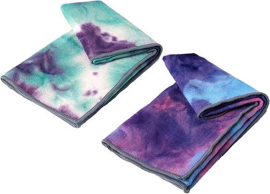 Eunzel 2 Pack Yoga Hand Towel，Microfiber Towel with Grip Dots Sweat Absorbent Non-Slip for Hot Yoga, Pilates and Workout 24" x16"，Purple & Blue/Green & Purple (2 Pack)-GravixFit