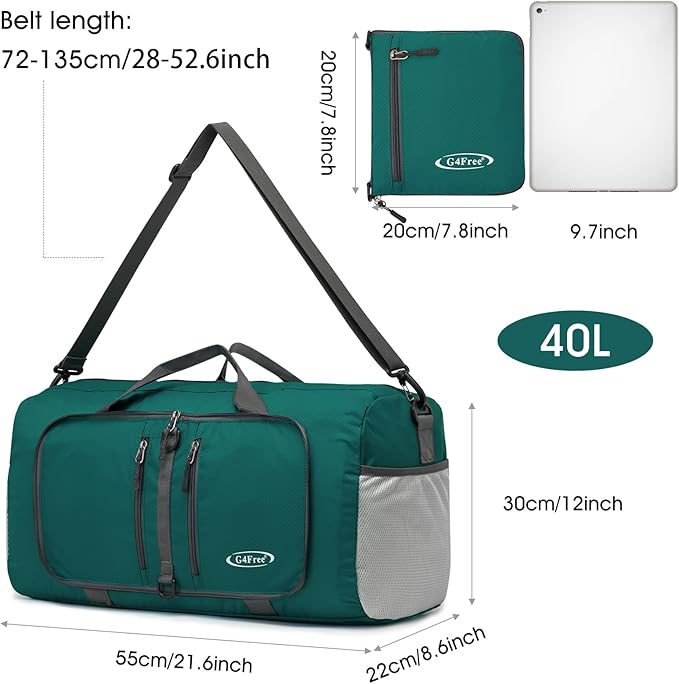 G4Free 40L/65L Foldable Duffel Bag, Water-Repellent Travel Backpack, Lightweight Carry Bag for Overnight Weekender Sports Men Women-GravixFit