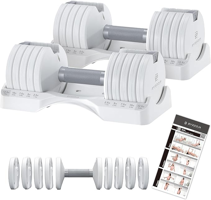 Adjustable Dumbbell – 12.5/25lb Single Unit OR Set of 2 – 5-in-1 Adjustable Weight for Home Gym, Strength Training & Fitness Workouts, White OR Black-GravixFit