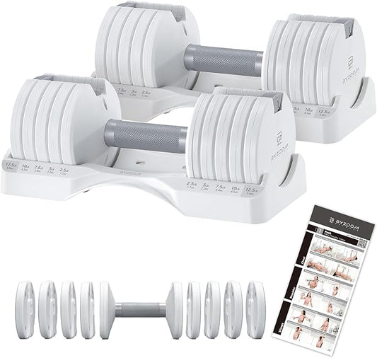 Adjustable Dumbbell – 12.5/25lb Single Unit OR Set of 2 – 5-in-1 Adjustable Weight for Home Gym, Strength Training & Fitness Workouts, White OR Black-GravixFit