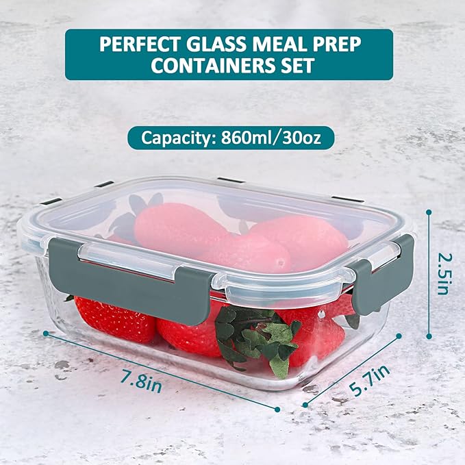 M MCIRCO [5-Packs, 30 Oz] Glass Meal Prep Containers with Snap Locking Lids Glass Food Containers,Airtight Lunch Container,Microwave, Oven, Freezer and Dishwasher-GravixFit