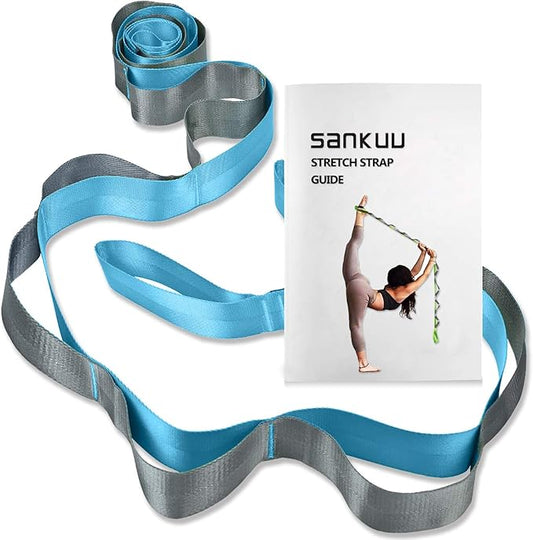 SANKUU Yoga Straps Stretching Strap with 12 Loops Workout Poster, Straps for Stretching Physical Therapy Equipment Long Stretch Out Bands for Exercise, Pilates and Gymnastics for Women Men-GravixFit