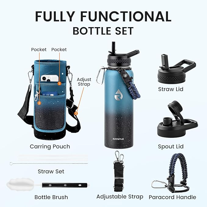 64oz Insulated Water Bottle, Triple Wall Vacuum Stainless Steel Water Bottles - Keeps Cold 48H, Reusable Half Gallon Jug for Gym, Sports, Camping, Hiking,Travel, Midnight Blue Speckle-GravixFit