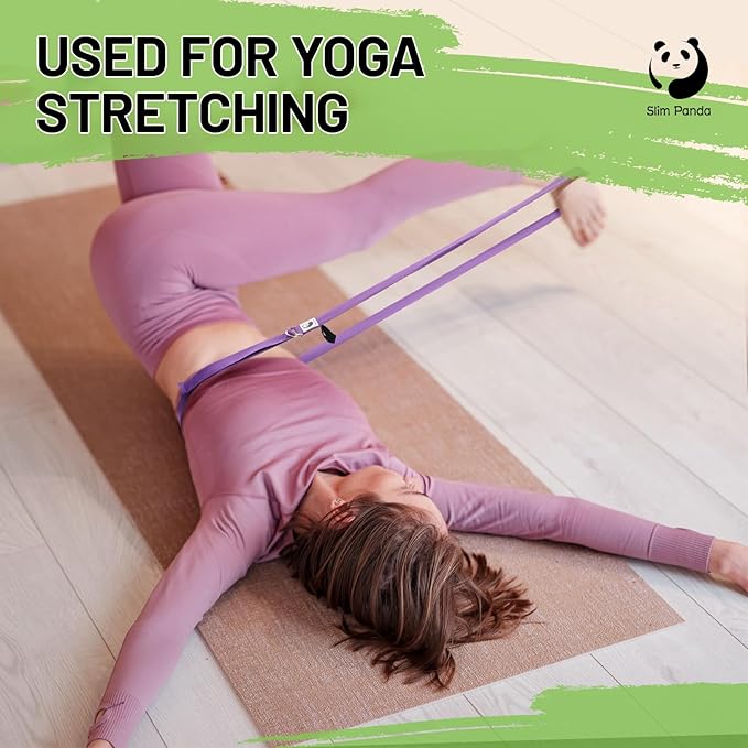 Slim Panda Yoga Strap for Stretching,Cotton Yoga Strap with Adjustable D-Ring Buckle,Non-Elastic Yoga Belt for Pilates,Gym Workouts,Physical Therapy,Improve Flexibility-GravixFit