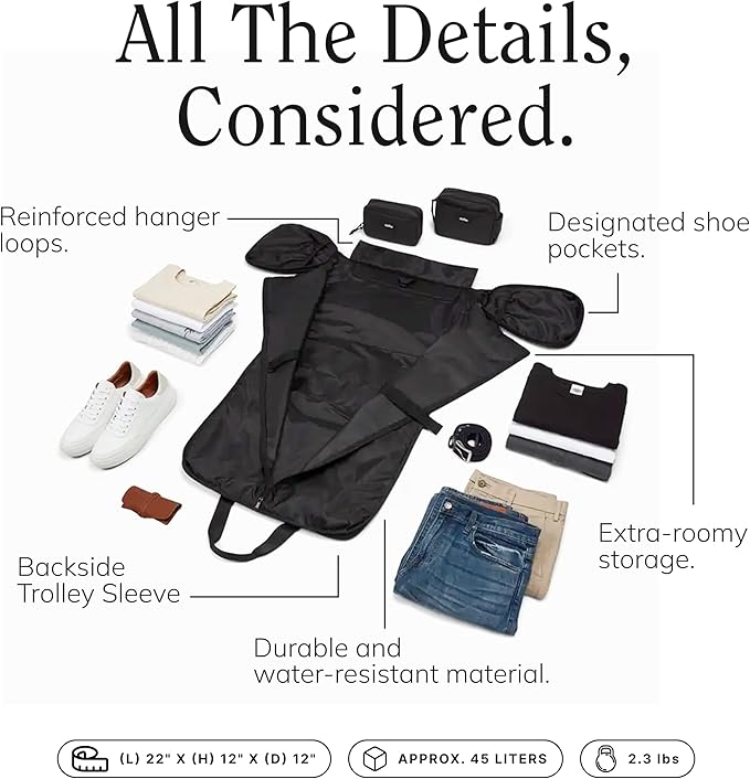 Halfday Convertible 2-in-1 Garment Duffel Weekender Bag 45L | Wrinkle-Free Travel, Hanging Suit Compartment, Shoe Pockets, Trolley Sleeve. Durable & Water-Resistant Carry-On, Shadow-GravixFit