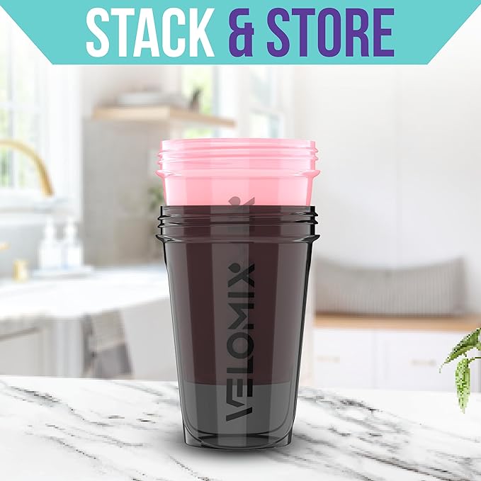 '-2 Pack- 20 oz Protein Shaker Bottles for Protein Mixes - 2x Wire Whisk | Leak Proof Shaker Cups for Protein Shakes and Pre Workout | Protein Shaker Bottle Pack | Protein Mixer Cup (Pink&Black)-GravixFit