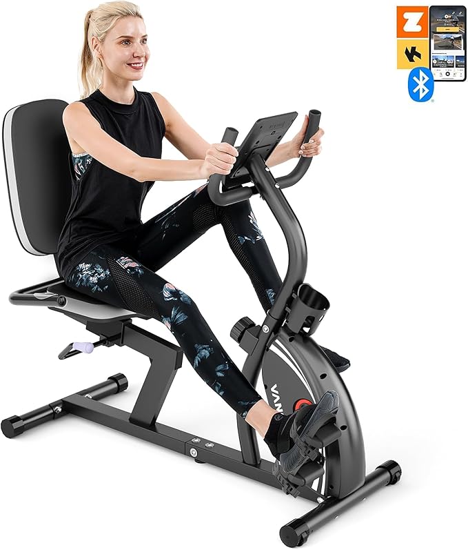 VANSWE Recumbent Exercise Bike for Adults Seniors - Recumbent Bikes for Home with Magnetic Resistance, Bluetooth and App Connectivity, Pulse Sensor-GravixFit