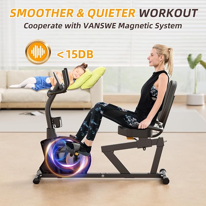 VANSWE Recumbent Exercise Bike for Adults Seniors - Recumbent Bikes for Home with Magnetic Resistance, Bluetooth and App Connectivity, Pulse Sensor-GravixFit