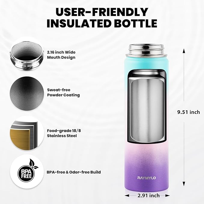 Insulated Water Bottle 20 oz, Triple Wall Vacuum Stainless Steel (Cold for 48 Hrs), Leak Proof & Non-BPA, Kids Water Bottle Jug for School with Straw Spout Lids, Hydrangea-GravixFit