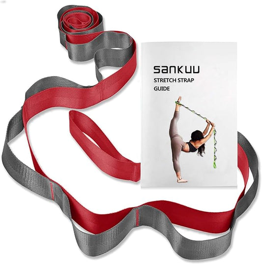 SANKUU Yoga Straps Stretching Strap with 12 Loops Workout Poster, Straps for Stretching Physical Therapy Equipment Long Stretch Out Bands for Exercise, Pilates and Gymnastics for Women Men-GravixFit
