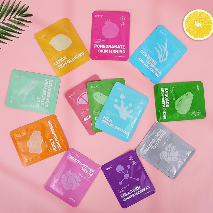 12 Pack Collagen Hydrating Face Masks Skincare, Sheet Face Mask for All Skin Types, Facial Masks Set for Women Skin Care, Face Mask Bulk Spa Gifts for Women-GravixFit