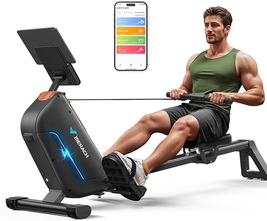MERACH Rowing Machines for Home, Powerful Electromagnetic Row Machine with 51.2" Extended Rail, 16-Level Handle Resistance Adjustment Rower, 350 LBS Load Capacity, Ergonomic Comfort Seat, Easy Storage-GravixFit