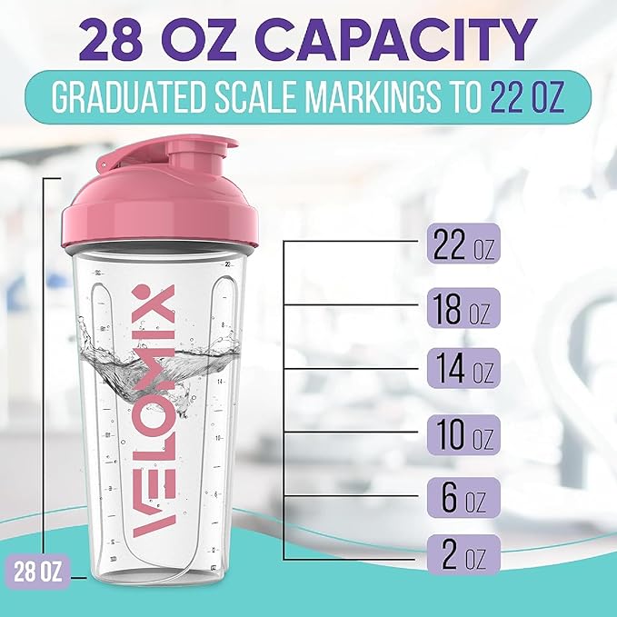 '-2 Pack- 28 oz Protein Shaker Bottles for Protein Mixes - 2x Wire Whisk | Leak Proof Shaker Cups for Protein Shakes | Protein Shaker Bottle Pack (Pink/Transparent)-GravixFit