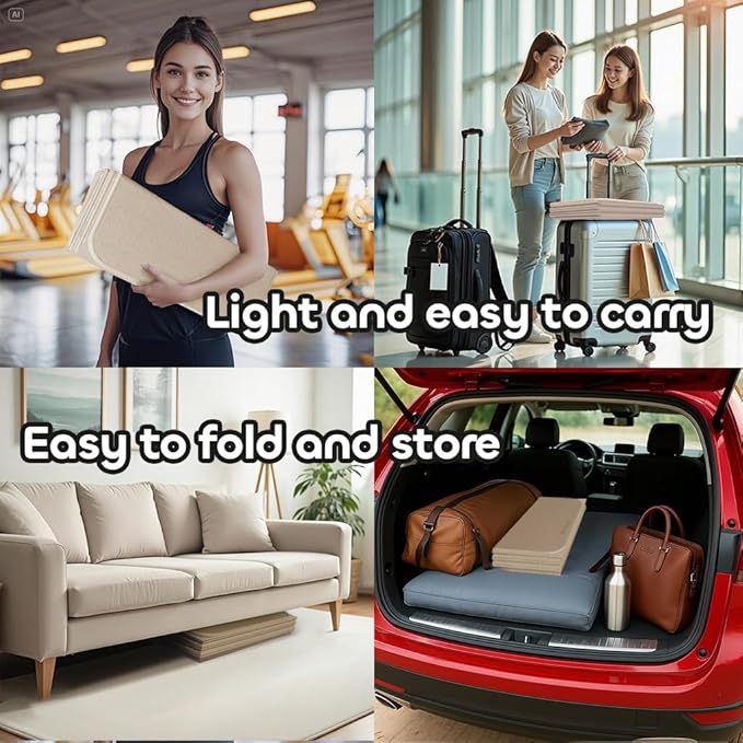 Foldable Yoga Mat 12mm Extra Thick Joint Protection,Portable Design for Travel/Pilates/Board/Camping,Environmental Sports Mat Non-Slip Gym Mat,Odorless POE Material-GravixFit