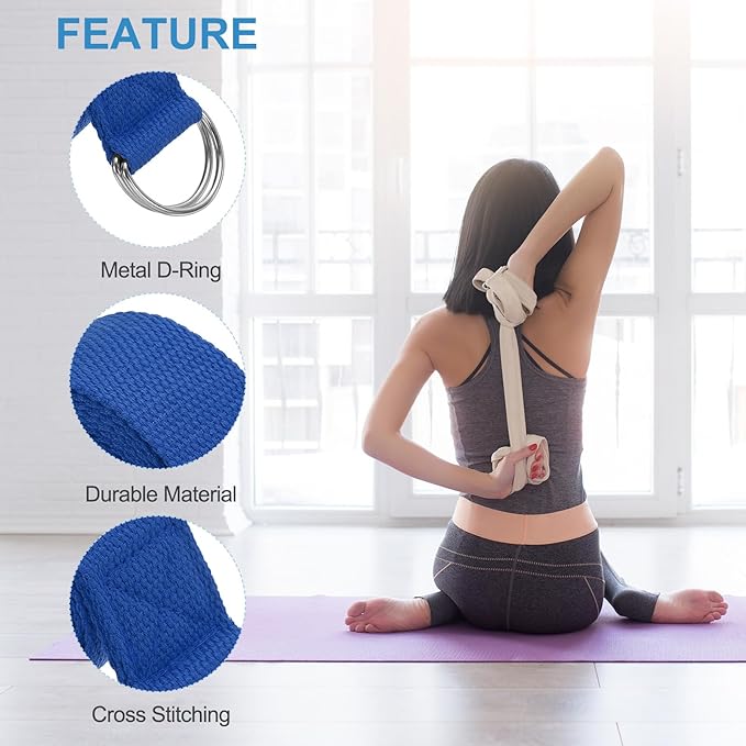 PATIKIL Yoga Strap for Stretching Cotton Yoga Belt with Adjustable Metal D-Ring Buckle Stretch Band for Fitness Pilates-GravixFit