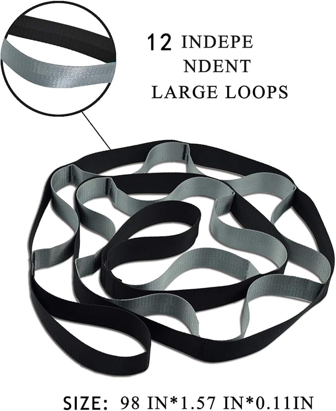 SANKUU Yoga Straps Stretching Strap with 12 Loops Workout Poster, Straps for Stretching Physical Therapy Equipment Long Stretch Out Bands for Exercise, Pilates and Gymnastics for Women Men-GravixFit