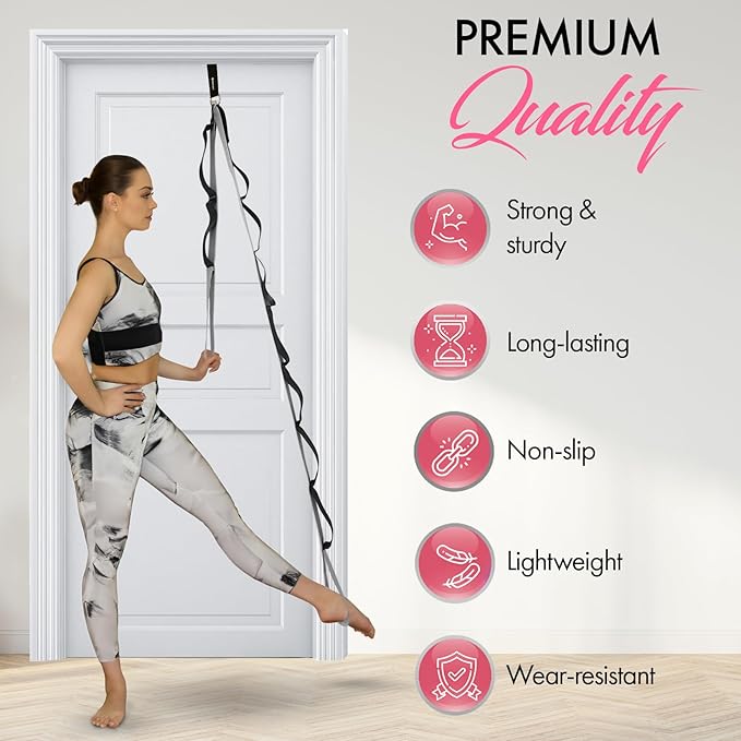 10-Loop Yoga Strap with Door Anchor – Stretch Strap for Flexibility, Deep Stretching, and Improved Balance – Perfect Yoga Accessory for All Fitness Levels-GravixFit