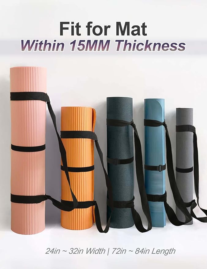 MRZZATA Yoga Mat Carrier Strap Long - Adjustable Thick and Wide Strap for Carrying Mat or Stretching, Black-GravixFit