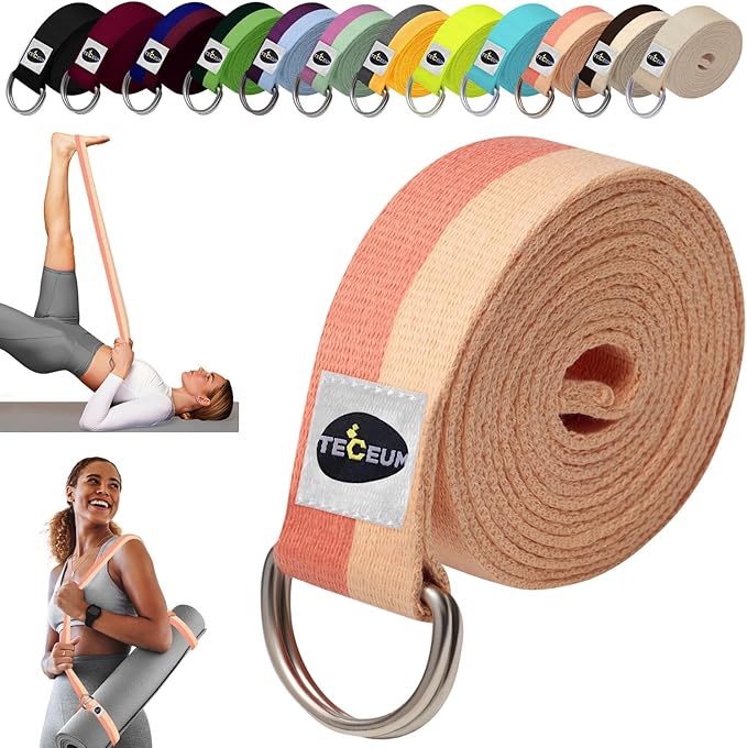 TECEUM Yoga Strap & Mat Strap – 2 IN 1 – Cotton – 6 ft 8 ft 10 ft (30+ colors) – Adjustable Non-Slip Belt for Yoga, Pilates, Stretching, Physical Therapy, Fitness & Home Workout – For Carrying Mats-GravixFit