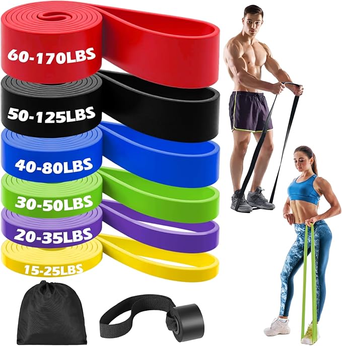 Zacro Resistance Bands, 6 Resistance Levels Pull Up Assistance Bands, Exercise Bands for Men&Women, Heavy Duty Resistance Band Set with Door Anchor, for Working Out, Muscle Training, Physical Therapy-GravixFit