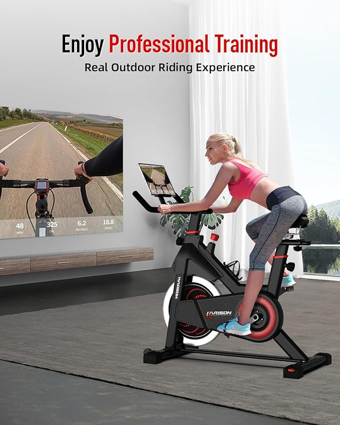 HARISON Semi-Commercial Exercise Bike 400 lbs Capacity, Magnetic Stationary Bikes for Home Gym with Bluetooth & Tablet Holder & Comfortable Seat Cushion