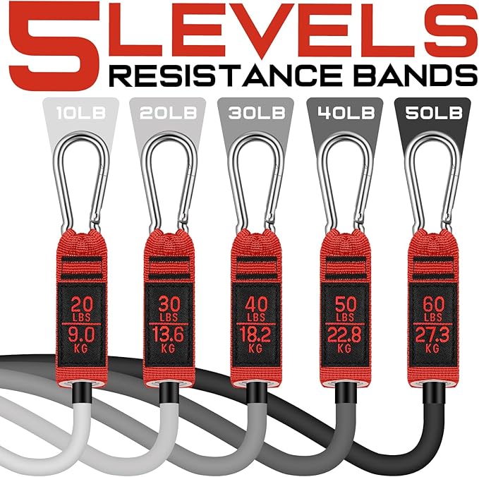 WALITO Resistance Bands Set - Exercise Bands with Handles, Door Anchor, Legs Ankle Straps, for Heavy Resistance Training, Physical Therapy, Muscle Training, Yoga, Home Workouts-GravixFit