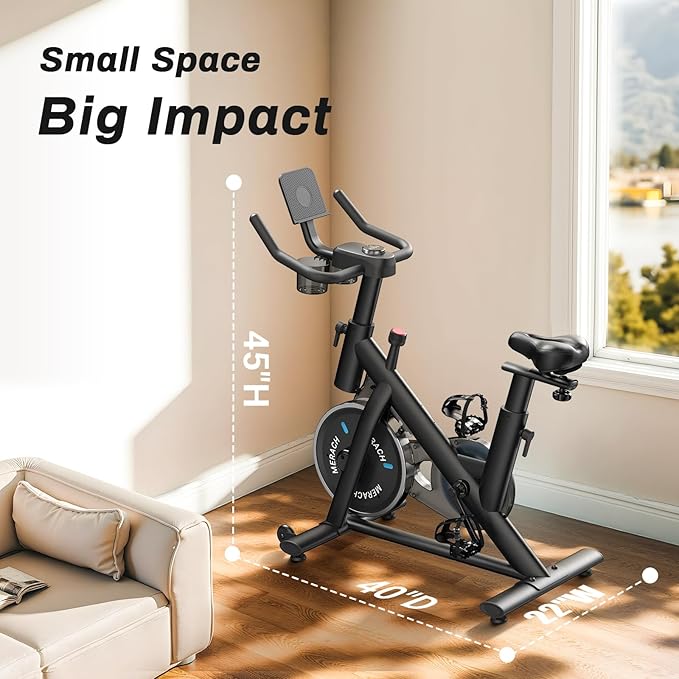 MERACH Exercise Bike, Brake Pad Stationary Bike with Exclusive App, Low Noise Indoor Cycling Bike with 300lbs Weight Capacity, Tablet Mount and Fitness Courses for Weight Loss-GravixFit
