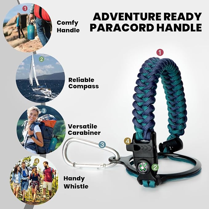 One Gallon Water Bottle Insulated, Triple Walled Vacuum Stainless Steel (Cold for 48 Hrs), Leak Proof & Non-BPA, Large Water Flask Jug with Paracord Handle & Straw Spout Lids-GravixFit