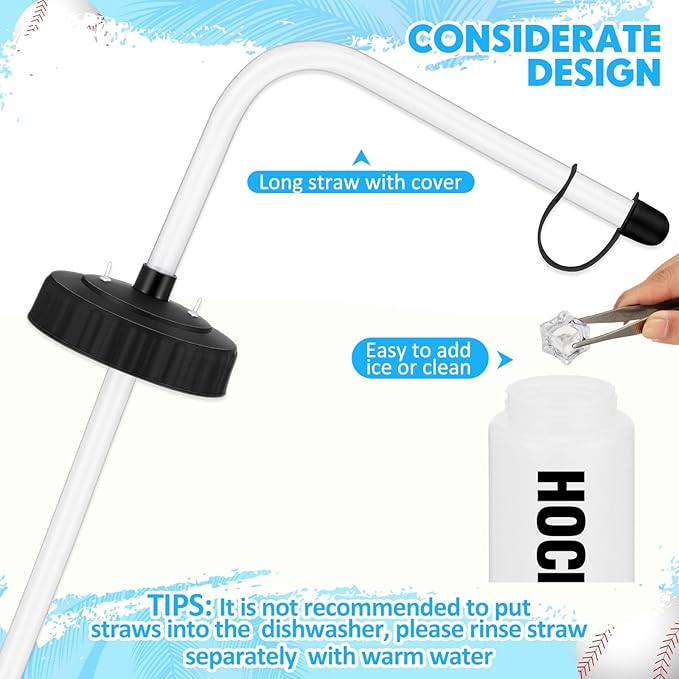 Domensi 4 Pack 1 Liter Sports Water Bottle W/Long Straw Hockey Lacrosse BPA Free Easy Squeeze Plastic Bottle Use W/Sport Helmet in Football Baseball Gym Yoga (Translucent,Novel)-GravixFit