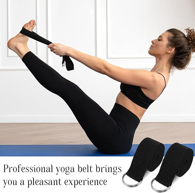 12 Pack Yoga Straps for Stretching, 6 Ft Black Exercise Bands with Adjustable D Ring Buckles for Pilates, Gym Fitness, Flexibility Training, Men Women-GravixFit