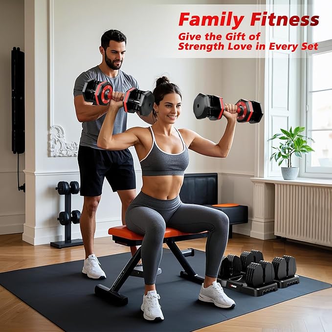Adjustable Dumbbells Set of 2, 1 Hand Adjustable Weights Dumbbells Set, 5 in 1/10 in 1 Free Dumbbell with Anti-Slip Texture Handle, 25/55/80lb Pair Weight Set For Home Gym Suit both Men and Women-GravixFit