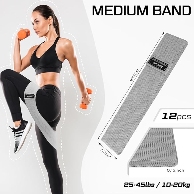 12 Pcs Fabric Resistance Bands for Working Out Booty Workout Stretch Exercise Bands Non Slip for Legs Squat Resistance Loop for Women Men Starter Butt Hip Thigh Fitness-GravixFit