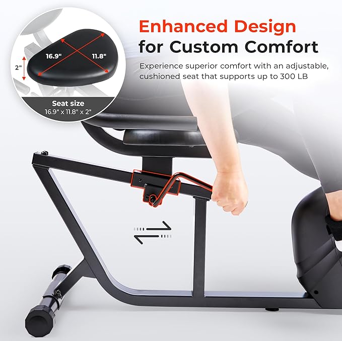 Sunny Health & Fitness Smart Heavy-Duty Recumbent Bike w/Wide Cushioned Seat & Back, Indoor Cycling Machine for Adult/Seniors Home Exercise, Free SunnyFit App Connect, Optional Workout Training Bands-GravixFit