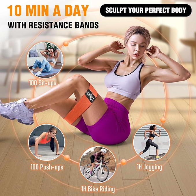 Fabric Resistance Bands for Working Out - Exercise Bands for Women and Men, Booty Bands for Legs and Glute, Yoga, Pilates, Rehab, Fitness and Home Workout-GravixFit