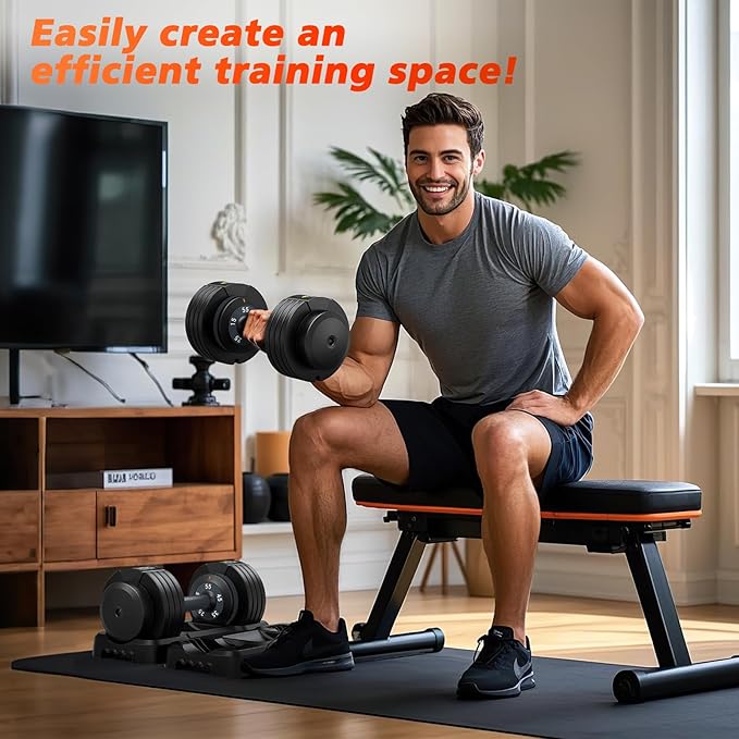 Adjustable Dumbbells Set of 2, 1 Hand Adjustable Weights Dumbbells Set, 5 in 1/10 in 1 Free Dumbbell with Anti-Slip Texture Handle, 25/55/80lb Pair Weight Set For Home Gym Suit both Men and Women-GravixFit