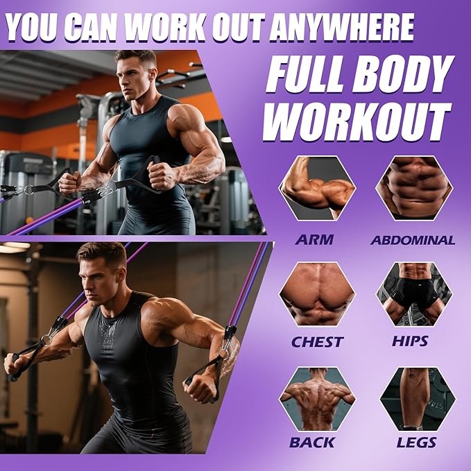 WHATAFIT Resistance Bands, Exercise Bands，Resistance Bands for Working Out, Work Out Bands with Handles for Men and Women Fitness, Strength Training Home Gym Equipment-GravixFit