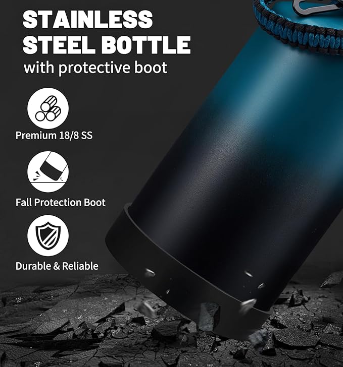 1 Gallon Insulated Water Bottle - with Straw & Auto Chug Lid, Paracord Handle, Bottle Sleeve, 128 oz Stainless Steel Water Bottle, Large Metal Gallon Water Jug Canteen for Sport Work-GravixFit