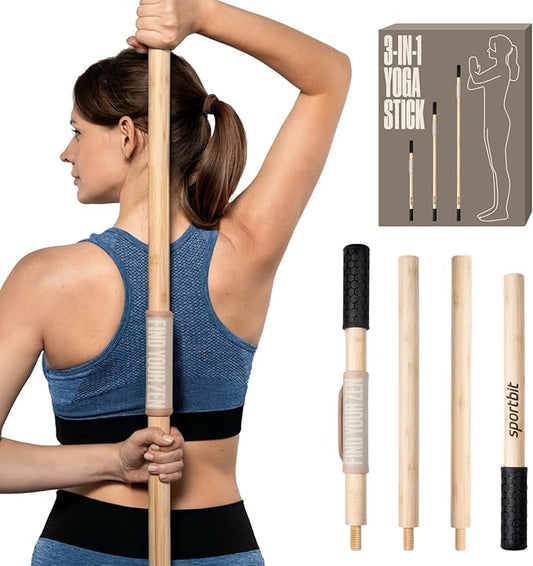 SportBit Bamboo Yoga Stick with Neck Pillow - Collapsible and Portable 5.1FT Mobility Stick and Exercise Stick - Fully Adjustable Yoga Accessories Perfect for Stretching, Posture Correction, Balance-GravixFit