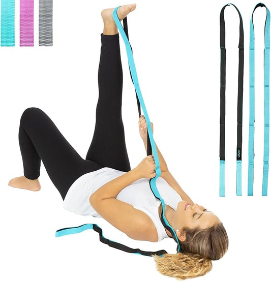 Vive Stretch Strap (75" - 10 Loops) - Leg Stretch Band to Improve Flexibility - Stretching Out Yoga Strap - Exercise and Physical Therapy Belt for Rehab, Pilates and Gymnastics with Guide Book-GravixFit