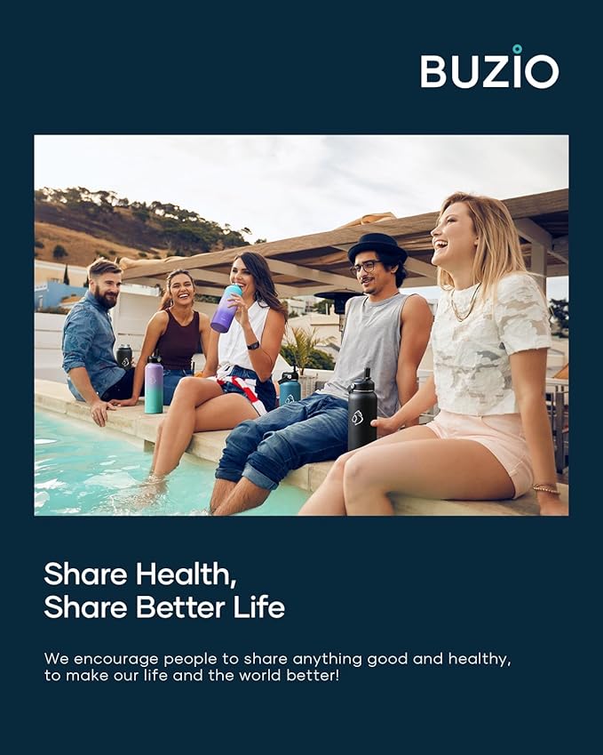 BUZIO 40oz Insulated Water Bottle, Stainless Steel Double Wall Water Flask (Cold for 48 Hrs) Leak Proof Sports Bottles Jug with Straw Lid and Flex Cap Metal Canteen for Gym Travel Camping, Hydrangea-GravixFit