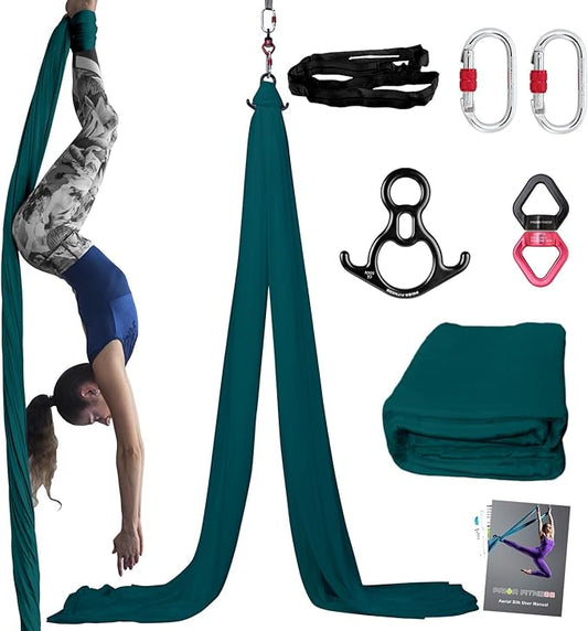 PRIOR FITNESS Aerial Silks Kit Colorful 9/15/20 Yards 40D Nylon Fabric Hammock Set With Hardware & Guide for All Levels Of Aerial Yoga Practice and Acrobatic Flying For Adults Aerial silk-GravixFit
