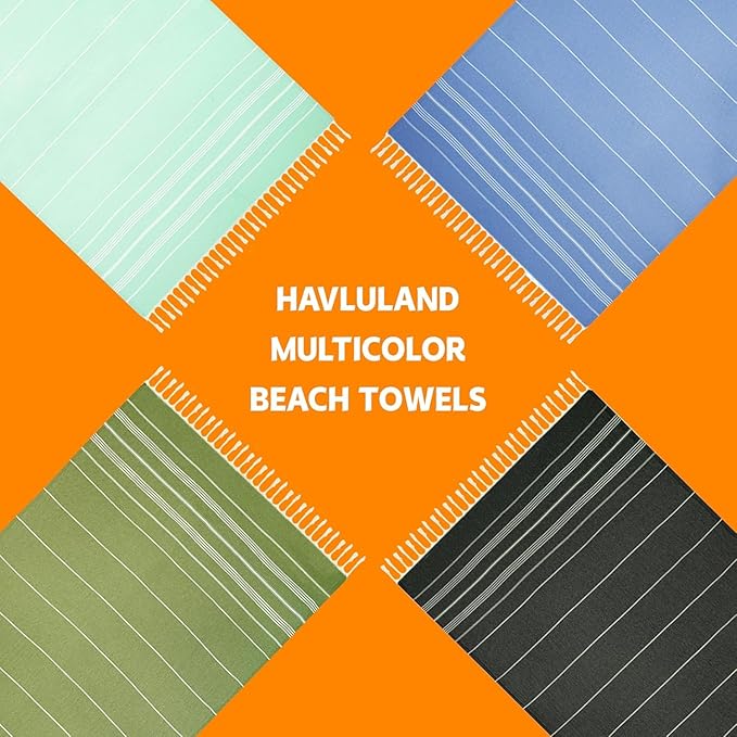 HAVLULAND Set of 6 Turkish Cotton Beach Towels, Oversized 72"x40", Quick-Dry, Absorbent, Lightweight, Sand-Free, Compact, Ideal for Beach, Pool, Gym, Yoga, Travel, Camping, Picnic - Bulk of 6 Beige-GravixFit