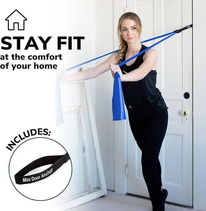 7Ft Long Resistance Bands for Stretching - Resistance Bands Set with Door Anchor - Exercise Bands Including Carry Pouch, E-Book & App - Latex-Free Workout Bands-GravixFit