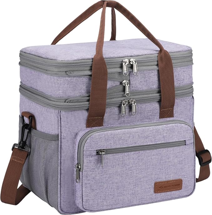 Maelstrom Lunch Bag Women,23L Insulated Lunch Box For Men Women,Expandable Double Deck Cooler Bag With Side Tissue Pocket,Lavender-GravixFit