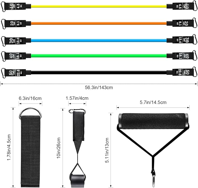 Resistance Bands Set, Himaly Exercise Bands Strength Training Fitness Bands Workout Elastic Bands with Legs Ankle Straps, Door Anchor, Handles & Carry Bag for Home Outdoor Workouts-GravixFit