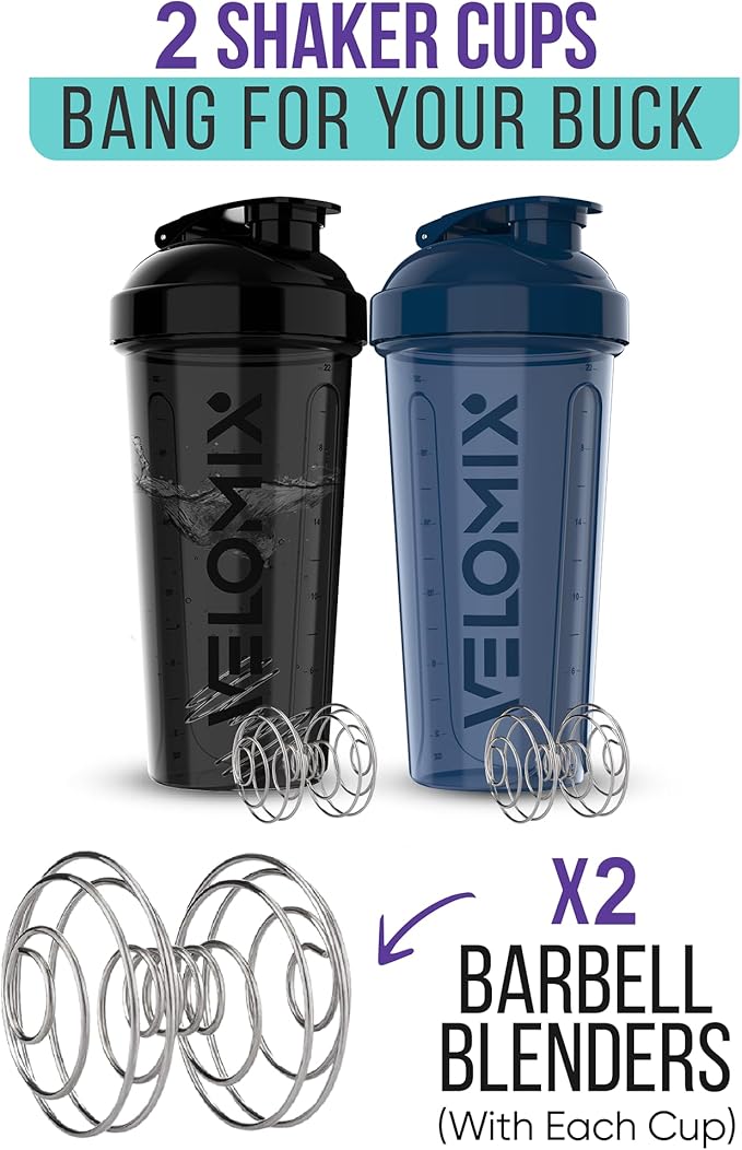 '-2 Pack- 28 oz Protein Shaker Bottles for Protein Mixes - 2x Wire Whisk | Leak Proof Shaker Cups for Protein Shakes | Protein Shaker Bottle Pack | Shakers for Protein Shakes-Blue&Black-GravixFit