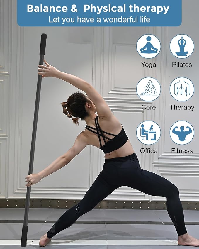 Yoga Stick, 5ft Exercise Stick for Mobility, Stretching Stick with Non-Slip Ends, Exercise Dowel for Pilates, Balance Pole and Stretch Bar for Stretching Equipment-GravixFit